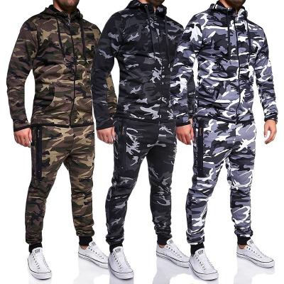 China 2 Piece Set Mens Breathable Camouflage Custom Logo Clothes Jogging Suits Zip Up Hoodie Sweatsuit Set Polyester Mens Gym Tracksuit for sale