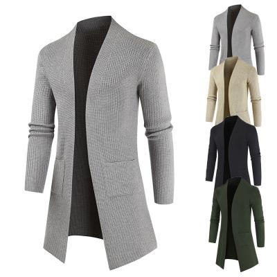 China New Autumn Winter Mens Medium Length Plain Color Anti-pilling Long Sleeve Cardigan Sweater for sale