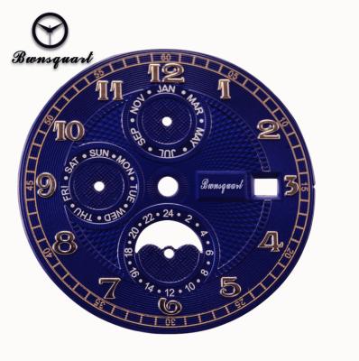 China Multifunctional Embossed Dark Blue Business 31MM Dial Fits For Guangzhou Pearl DG3836IB Movement for sale