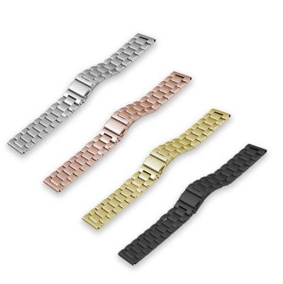 China Waterproof Wear-Resistant For Apple Watch Replacement Strap Double-Pressure Safety Buckle Huawei Watch Three Bead Brushed Stainless Steel Watchband for sale