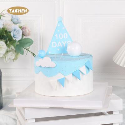 China YACHEN Customized 1st Colors Triangle Hat Happy Birthday Paper Cake Topper For Christmas Birthday Party Supplies for sale