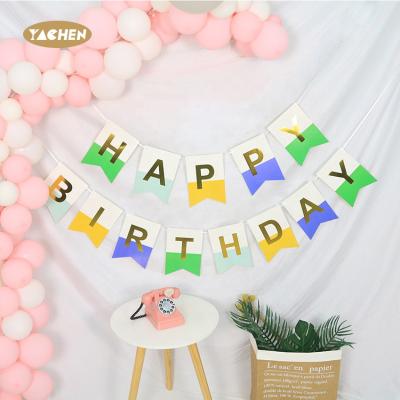 China Creative Hot Stamping Bronzing Fishtail Party Decorations YACHEN Wall Birthday Party Layout News Signs Happy Birthday Wall Birthday Party Decoration Banner Pull Flags for sale