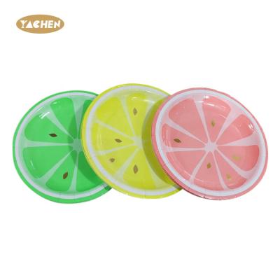 China Disposable 300GSM Card 300GSM Food Grade Lovely Fruit White Wholesale Card Design YACHEN Paper Plate Tray For Dinner Food Container Party Supply for sale