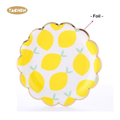 China Paper Disposable Paper Plate Printing Lemon YACHEN Fruit Eco-friendly Dish For Party Cute Paper Plate In Bulk for sale