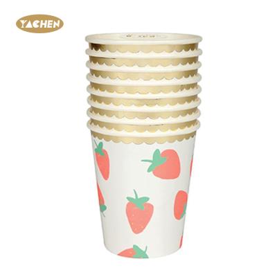 China Wholesale Disposable Paper Cup Paper Printing Strawberry YACHEN Paper Cups For Kids 9OZ Gilding Eco-friendly Paper Cup for sale