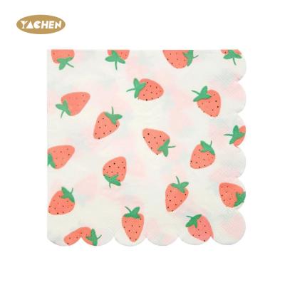 China Hot Selling Paper Napkins Printing Strawberry YACHEN Golden Fruit Printed Napkins For Kids Paper Towels Eco-Friendly Supplies for sale