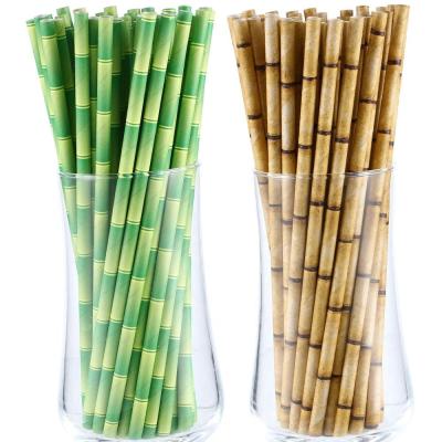 China Green Disposable Biodegradable Bamboo Printing Drinking Straw 6mm Paper Wrapping Paper Straw For Party Supplies for sale