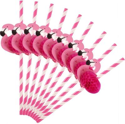 China FSC Flamingo Disposable Straw Decorations Paper Cocktail Drinking Disposable Straw for sale