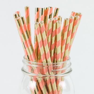 China Disposable Disposable Cocktail Striped Paper Drinking Straws Gold And Pink Biodegradable Straws for sale