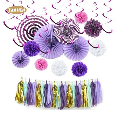 China Beautiful YACHEN Colorful Mermaid Theme Purple Tissue Paper Tassel Garlands Set for Girls Birthday Party Supplies for sale