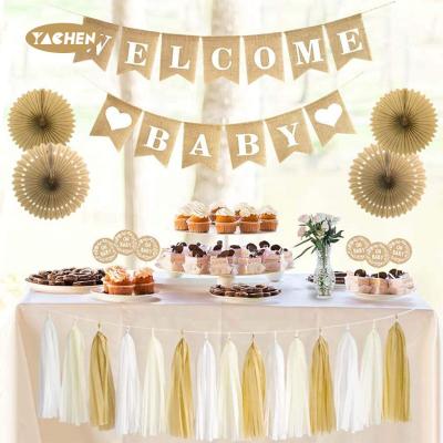 China YACHEN Decoration Baby Shower Party Decoration Set with Flags Banners Baby Garland Flower Fan Tassel Paper Welcome Supplies for sale