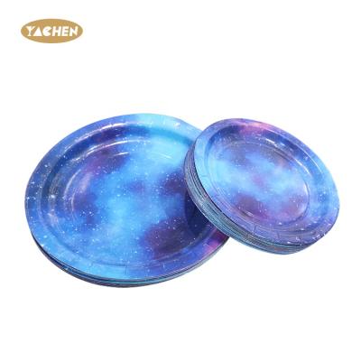 China Creative Disposable Tissue Paper Star Trays Tissue Paper Disposable Star Trays Starry Sky Universal Happy Birthday Boy Party Food Tableware Set Party Paper Dishes for sale