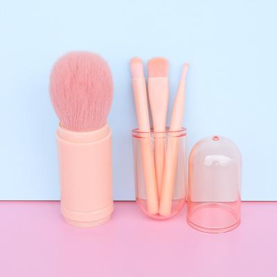 China 4PCS brush 4 In 1 Mini Makeup Brush Set In Retractable Design Lip Brush Eye Brush Portable Beauty Tool for sale