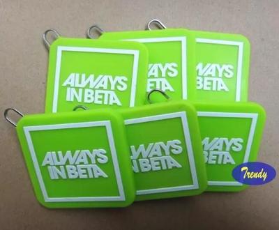 China Personalized Green Color Square Shape Silicone Zipper Head Charms With Cloth Brand Name Logo for sale