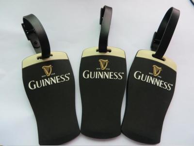 China GUINNESS Custom Black Shaped Rubber PVC Luggage Tag With Brand Name Embossed Eco Friendly for sale