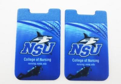 China Custom 3M Sticker Royal Blue Lycra Phone Pocket Card Holder With Heat Transfer ,For College Of Nursing Collection for sale