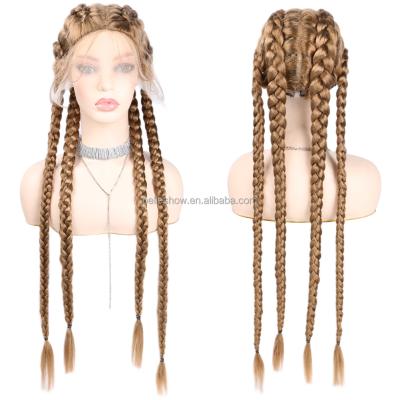 China Box Braids Wig 30 Inches Braided Synthetic Lace Front Wig For Black Women Cornrow Lace Up Wigs With Baby Hair Box Braid Wig 613 Color for sale