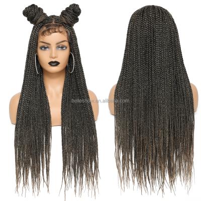 China Box Braids Synthetic Wig Hair Braiding Wigs Ombre Box Braids Hair Wig 30 Inch Full Handmade Box Braided Hair 4x4 Lace Front Wig for sale