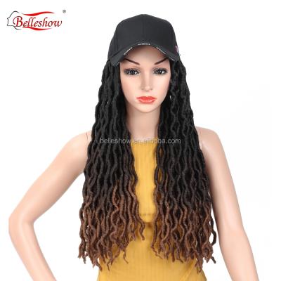 China Hot Selling 18inch Ombre Dreadlock Hair Braid Hair Africa Twist Goddess Curly Synthetic Gold Faux Curly Black Dreadlocks Basketball Cap Wig for sale