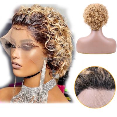 China Jerry Curl Curly Bob Transparent Lace Front Human Hair Wigs Pixie Cut Virgin Hair For Black Women Water Deep Wave Lace Wig for sale