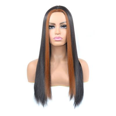 China Natural Silky Straight Wave u Frontal Color Women Glueless Yaki Part Synthetic Glueless Frontal Color Women Gather Highlight Honey Brown Color Afro Wig for sale