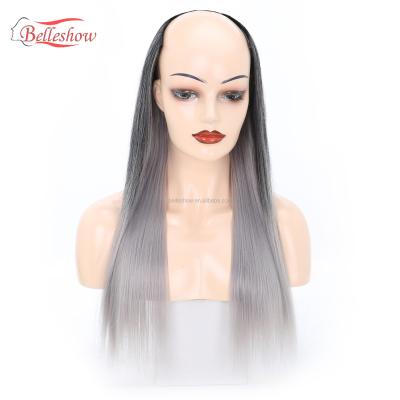 China Hot Selling Silky Straight Wave Clips In On Hair Wig Straight Hair Long Head Set U Shape Wig 360 Fiber Synthetic Traceless Wig Head for sale