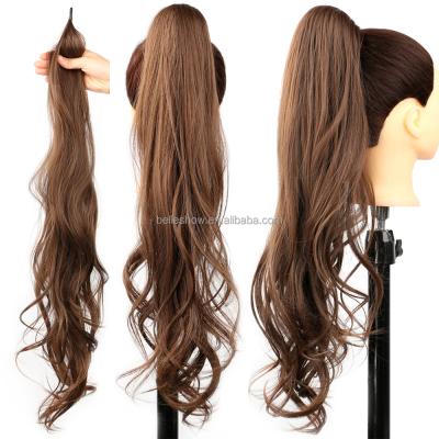 China Hot Selling Water Wave Wholesale Long Layered Ponytail Ombre Available Mixed Color Synthetic Curly Ponytail Wrap Around Ponytail for sale