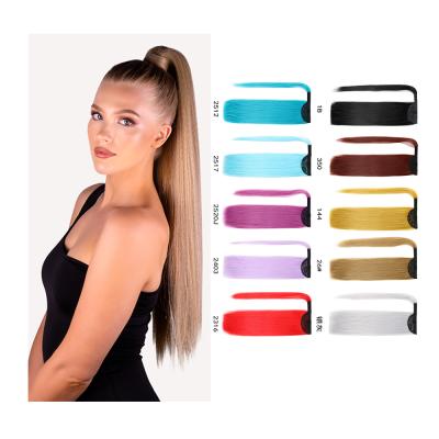 China Long Straight Synthetic Deep Wave Ponytail Hair Ombre Mixed Color Rainbow Straight Synthetic Ponytail Wrap Around Paste Magic Ponytail for sale