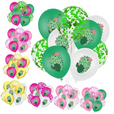 China New 9pcs 12Inch Party Decoration Cactus Printed Confetti Latex Balloon Set For Summer Theme Pool Beach Party Decoration Hawaiian Balloons for sale