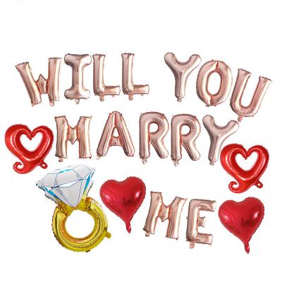 China Party Decoration 16Inch Will You Marry Me Letter Foil Balloon Set Diamond Ring Balloon Wedding Love Theme Party Decoration Supplies for sale