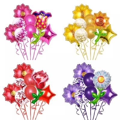 China Rose Daisy Flower Balloons Valentine's Day Wedding Birthday Party Decoration Foil Balloon Set Party Decoration Amazon Hot Sale Valentine for sale