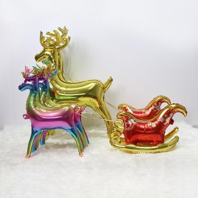 China New Christmas Party Decoration 3D Sleigh Big Rainbow Elk Set Animal Foil Balloons For Merry Christmas Party Decoration Globos Wholesale for sale