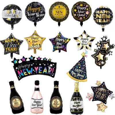 China Hot Sale Party Decoration Star Wine Bottle Aluminum Foil Balloon Globo Happy New Year Party Round Decoration Supplies Mylar Balloon Wholesale for sale