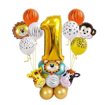 China Party Decoration Amazon Hot Selling Monkey Lion Tiger Cow Foil Balloon Jungle Animal Pattern Latex Balloon Set For Kids Birthday Party Decorations for sale