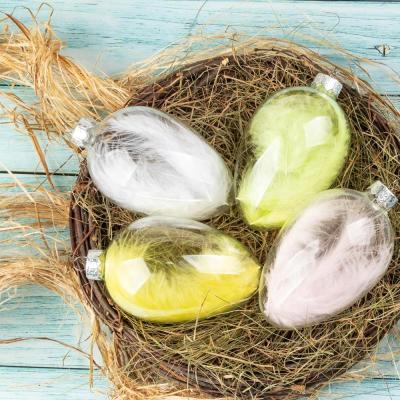 China Easter Home Decoration Happy Easter Decoration Custom Easter Eggs Indoor Filled Feather Hanging Decorative Glass Egg Easter Ornament for sale