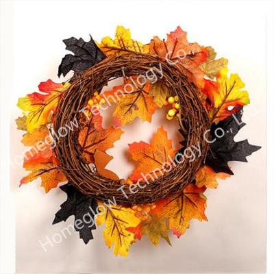 China Autumn & Halloween Decorations Pumpkin Leaf Vine Garland Halloween Eve Party Plastic Artificial Wreath for sale