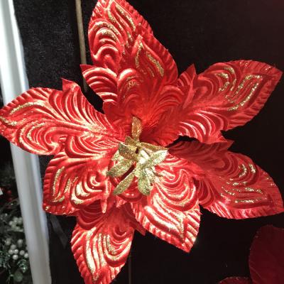 China Home Single Stem Poinsettia Christmas Artificial Flower Decoration Garland Christmas Decor Floral Picks for sale