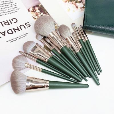 China High Quality Vegan Fan Brush 14pcs Pro Synthetic Make Up Brushes Private Label Luxury Professional Makeup Brush Set With Belt Bag for sale