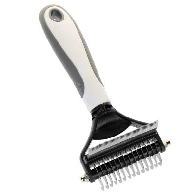 China Garfield Stainless Steel Pet Viable Hair 2 in 1 Dog Cat Dog Rake Brush Grooming Comb Dematting Tools for sale