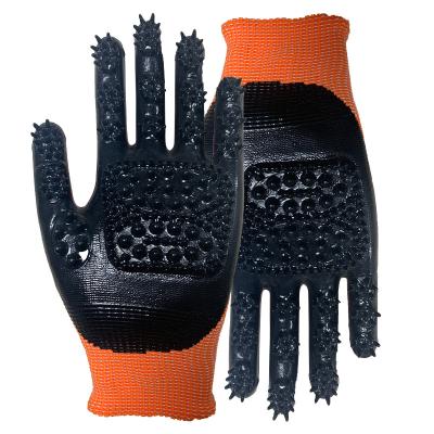 China Hot Selling Five Finger Nitrile Dipping Black Dogs Cat Pet Cleaning Grooming Gloves Horses Sweep Grooming Glove for sale