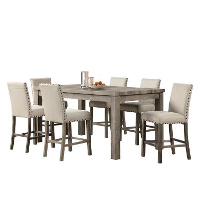 China Modern Cost Effective Wholesale Wooden High Fabric Beige Dining Tables And Chairs Set for sale