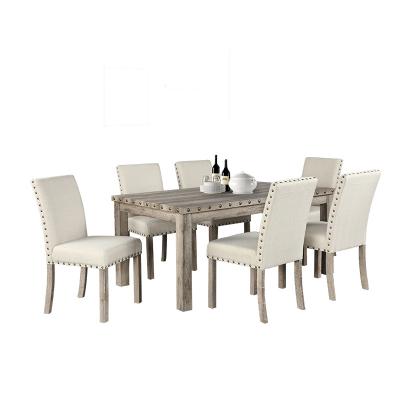 China Customized Modern New Design Products Fabric Beige Rubber Wood Luxury Dining Chairs for sale