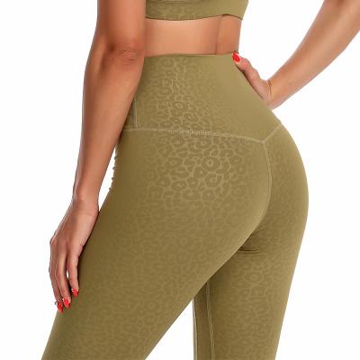 China Breathable Women Embossed Leopard Yoga Squat Proof High Waist Workout Gaiters Gym Clothes Nude-Feel Butter-Soft Pants for sale