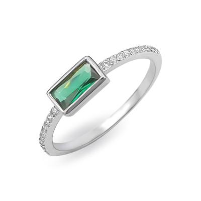 China Lead and Nickel Free Stone Ring Baguette Silver 925 Sterling Silver Women Finger Ring Fashion Green for sale