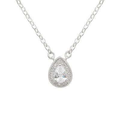 China Lead and Nickel Free Shiny Necklace Form Classic Silver Water Drop Bling CZ Halo Necklace 925 Zircon Stone Wedding Link Chain Necklaces for sale