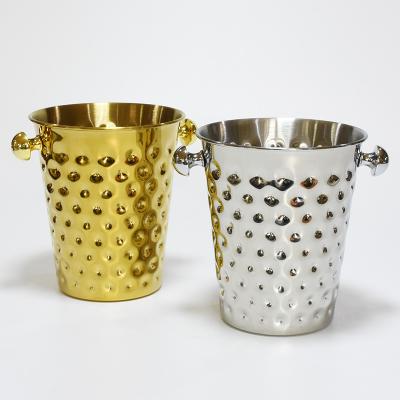 China Durable Hammer Finish Designed Gold Stainless Steel Ice Bucket Cube Container For Wine for sale