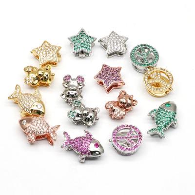 China brass & Wholesale Brass CZ Zircon Stone Accessories Jewelry Customized Logo Bead Charm Inlaid Cute CZ Zircon Stone Bear Fish Star Charm Bead for sale