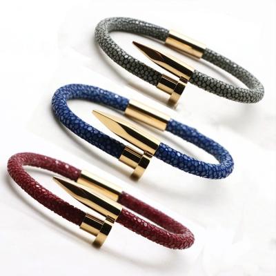 China Trendy luxury genuine stingray nail stingray jewelry fashion new arrival leather bracelet for women men for sale