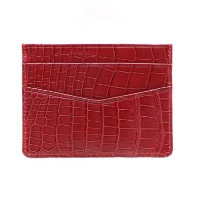 China Custom Crocodile Card Wallet Minimalist ID Wallet Men's Crocodile Pocket Credit Card Leather Holder Slim Bag Front Wholesale Leather for sale