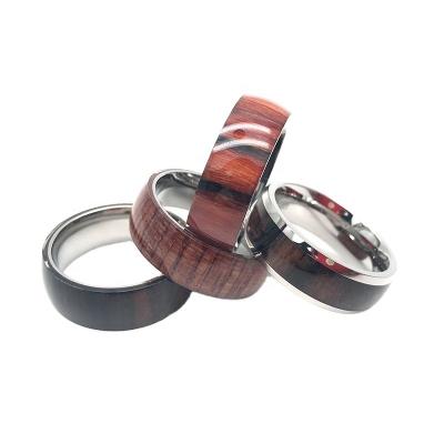 China Anti-allergic 100% Odian Wood Jewelry Romantic Wooden Titanium Jewelry Nickel Free Inlaid Titanium Koa Wood Wedding Ring For Men for sale